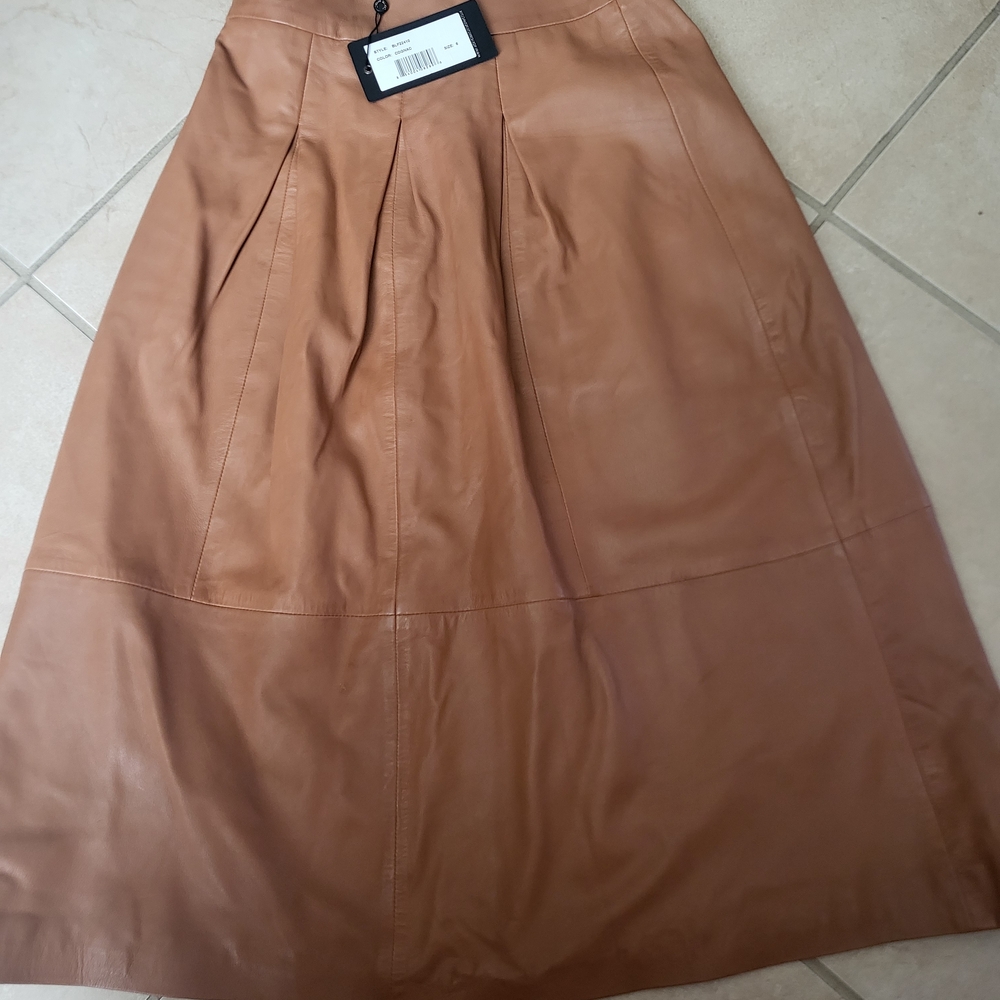 Chic Tan A-Line Leather Skirt